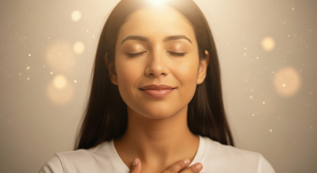 Mujer meditando con energía positiva